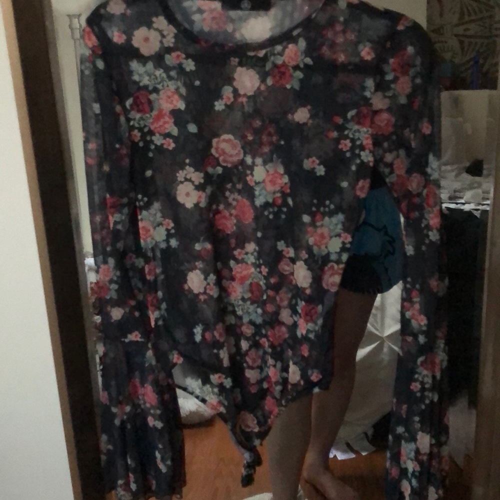 Missguided - Long sleeve mesh floral bodysuit- M